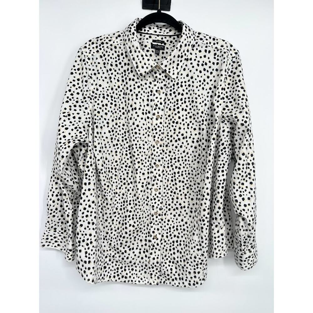 Talbots Women Non-Iron Button Up Animal Print Blouse Size 22W Petite Career Work